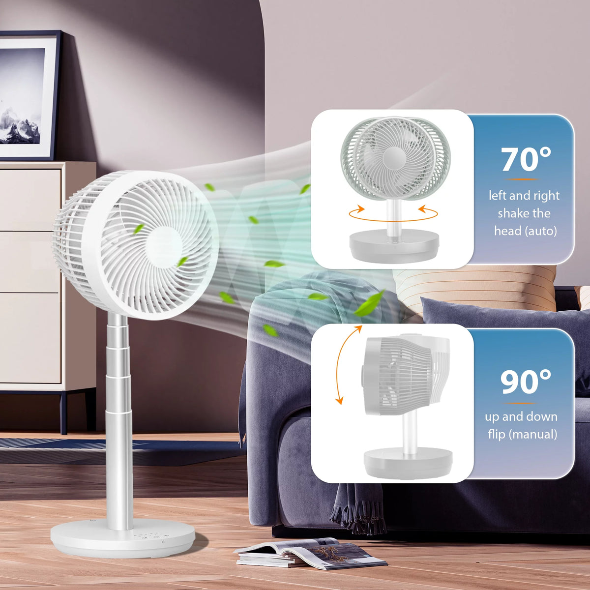 Portable Foldable Rechargeable Standing Fan with Remote Control White S356774