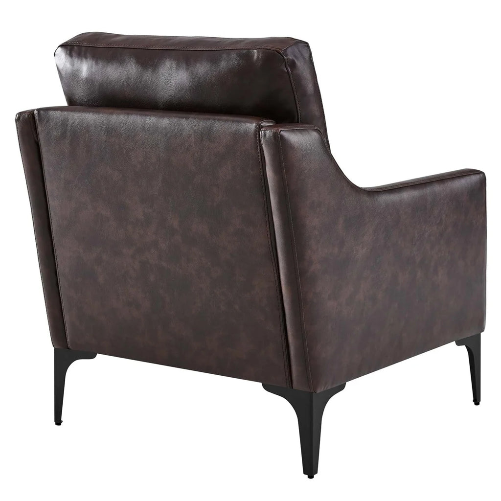 Brown Leather and Metal Armchair K966