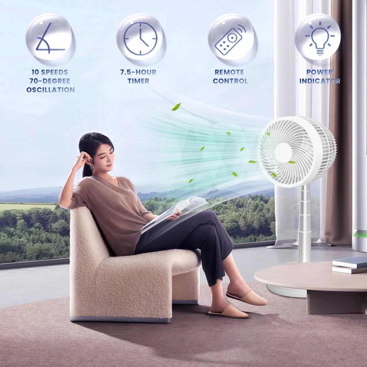 Portable Foldable Rechargeable Standing Fan with Remote Control White S356774