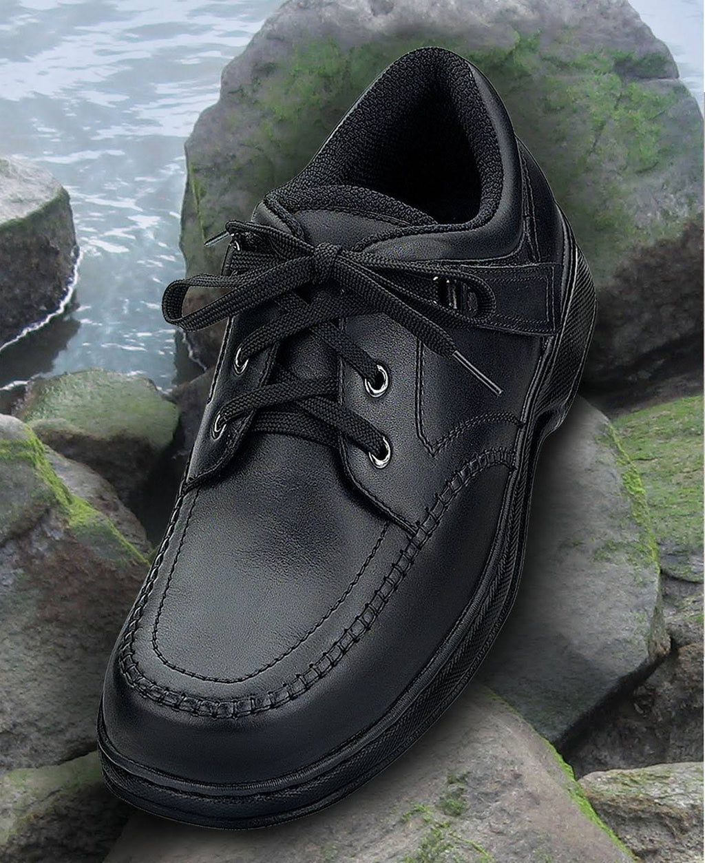 Black Leather Orthofeet Shoes S734