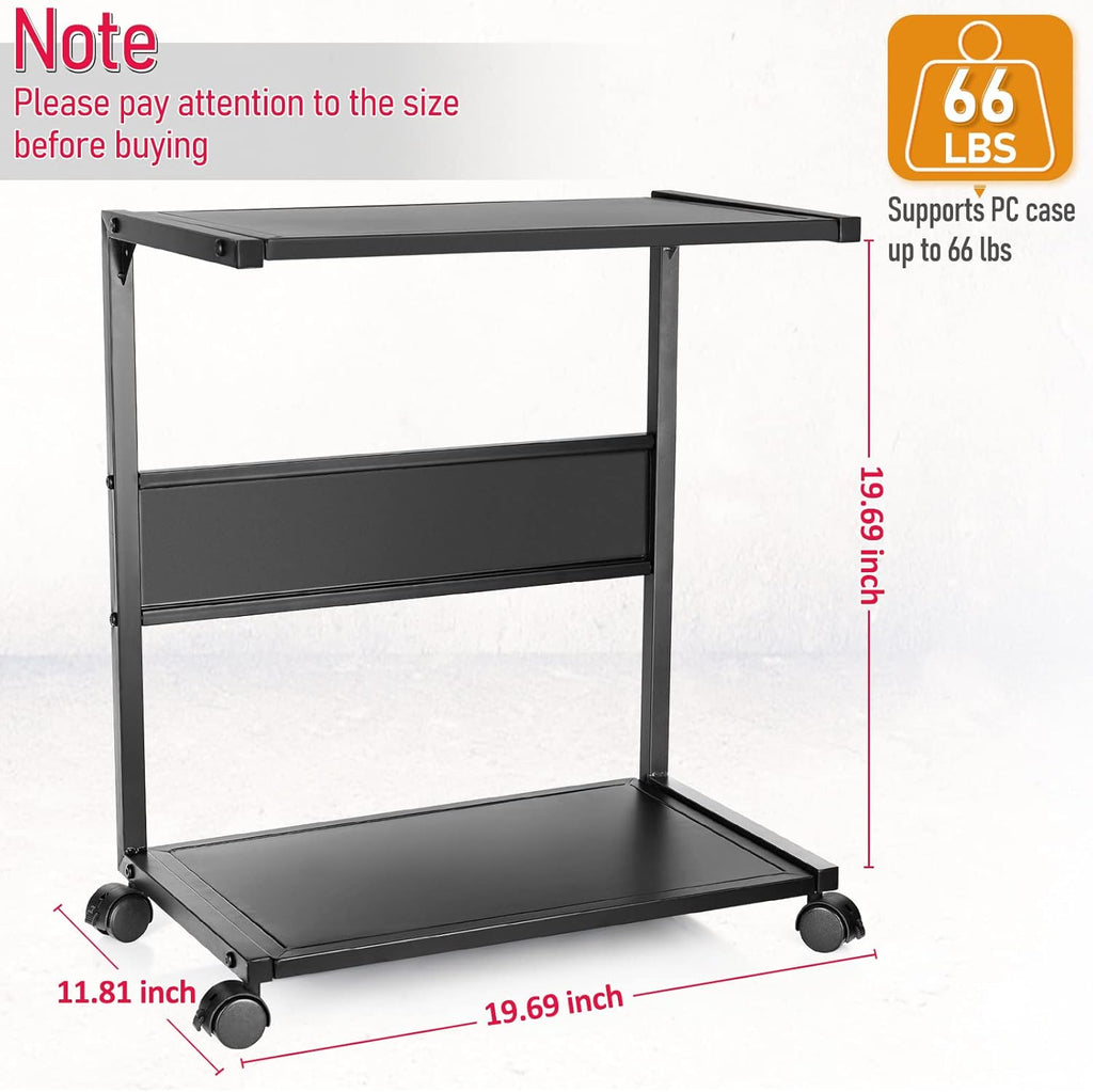 2-Tier Metal PC Stand with Locking Caster Wheels G4524