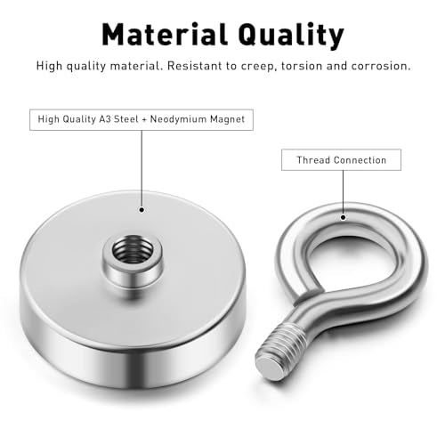1000 lbs Pulling Force Neodymium Fishing Magnet with Countersunk Hole Eyebolt E387214
