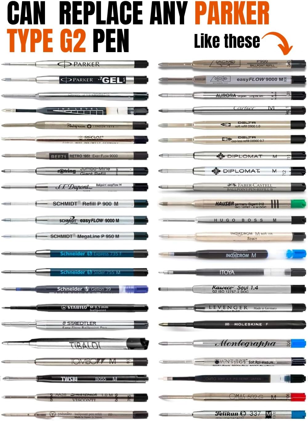 6 Pack Black Ink Medium Flow Refill Cartridges for Ballpoint Pens H400