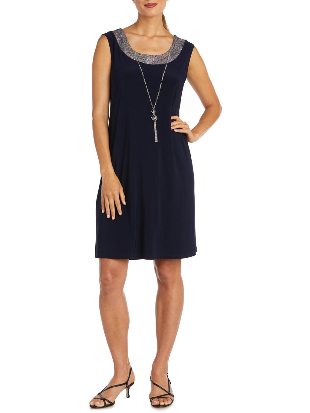 2 Piece Foil Knit Sleeveless Knee-Length Dress with Jacket T13311