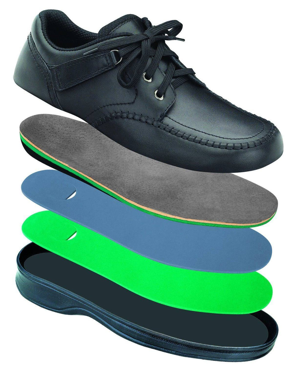 Black Leather Orthofeet Shoes S734