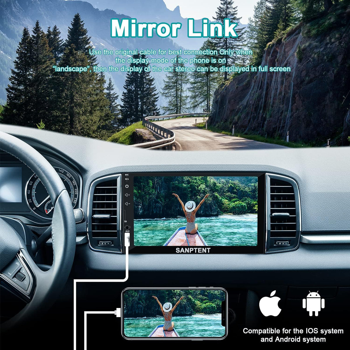 7 Inch Double Din Car Stereo with Bluetooth E8454