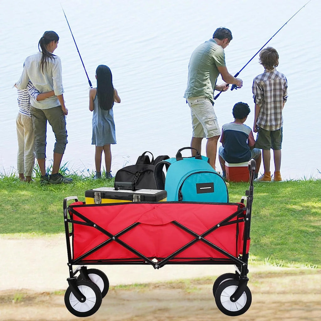 Collapsible Folding Wagon Cart with Side Pocket, Gray U6183