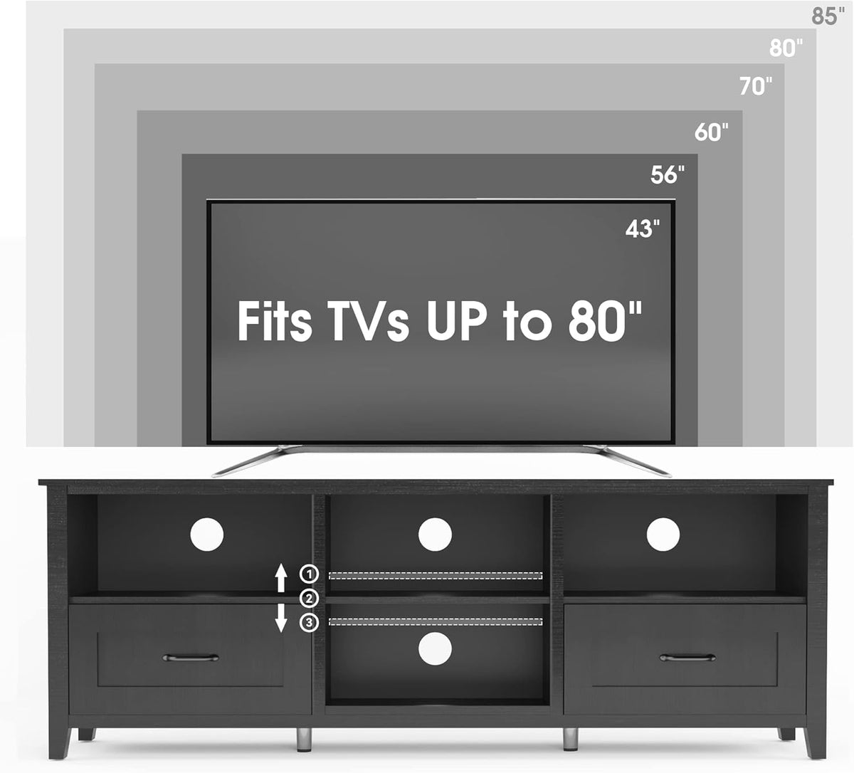 Black 70 inch TV Stand with Drawers Wood Storage Cabinet L363266