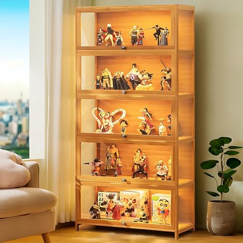 5 Tier Bamboo Display Cabinet with Acrylic Glass Door K686