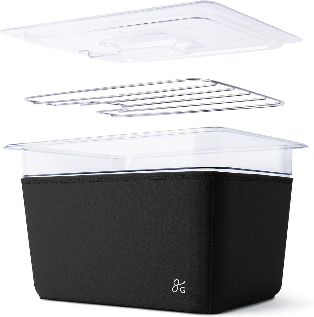 1100 Watt Sous Vide Cooker with Plastic Container, Lid, and Neoprene Sleeve O32324