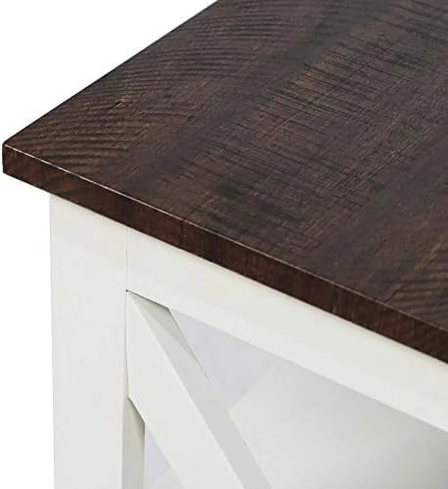 Modern Farmhouse Wood End Table with 3-Tier Vintage White Y205