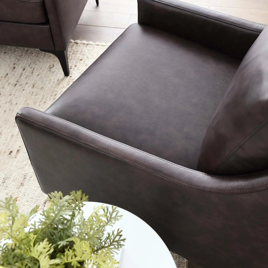 Brown Leather and Metal Armchair K966