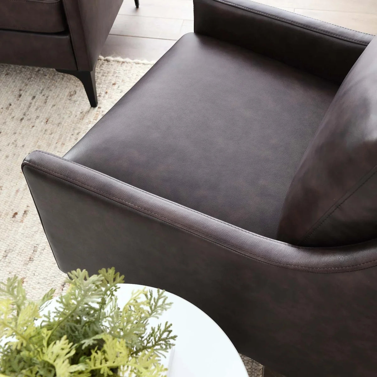 Brown Leather and Metal Armchair K966