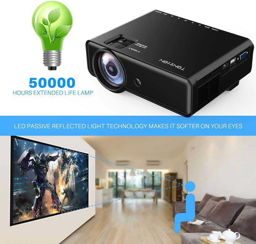 Video Projector with HDMI Cable, Support 1080P/TV/VGA/USB/AV/Laptop/Phone U100
