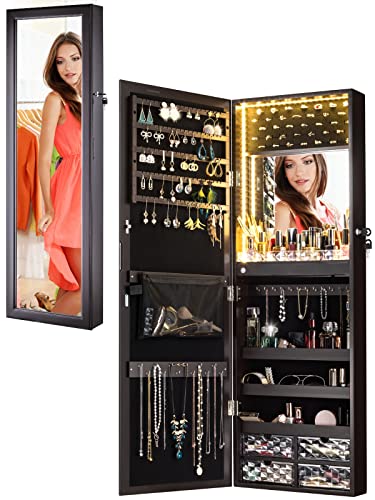 White Lockable Mirror Jewelry Cabinet with Drawers T190223