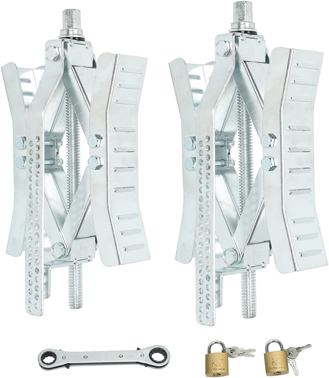 2 Set Wheel Chock Stabilizer Tire Locking Chock with Crank Handle V9076