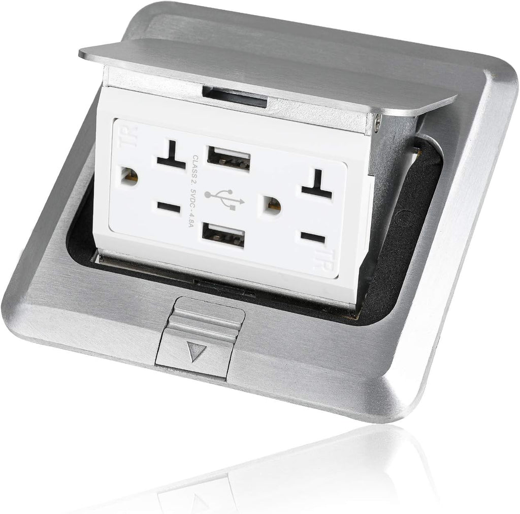 Pop Up Floor Electrical Outlet Stainless Steel Box Kit, 20A Tamper-Resistant Receptacle Outlet P61372