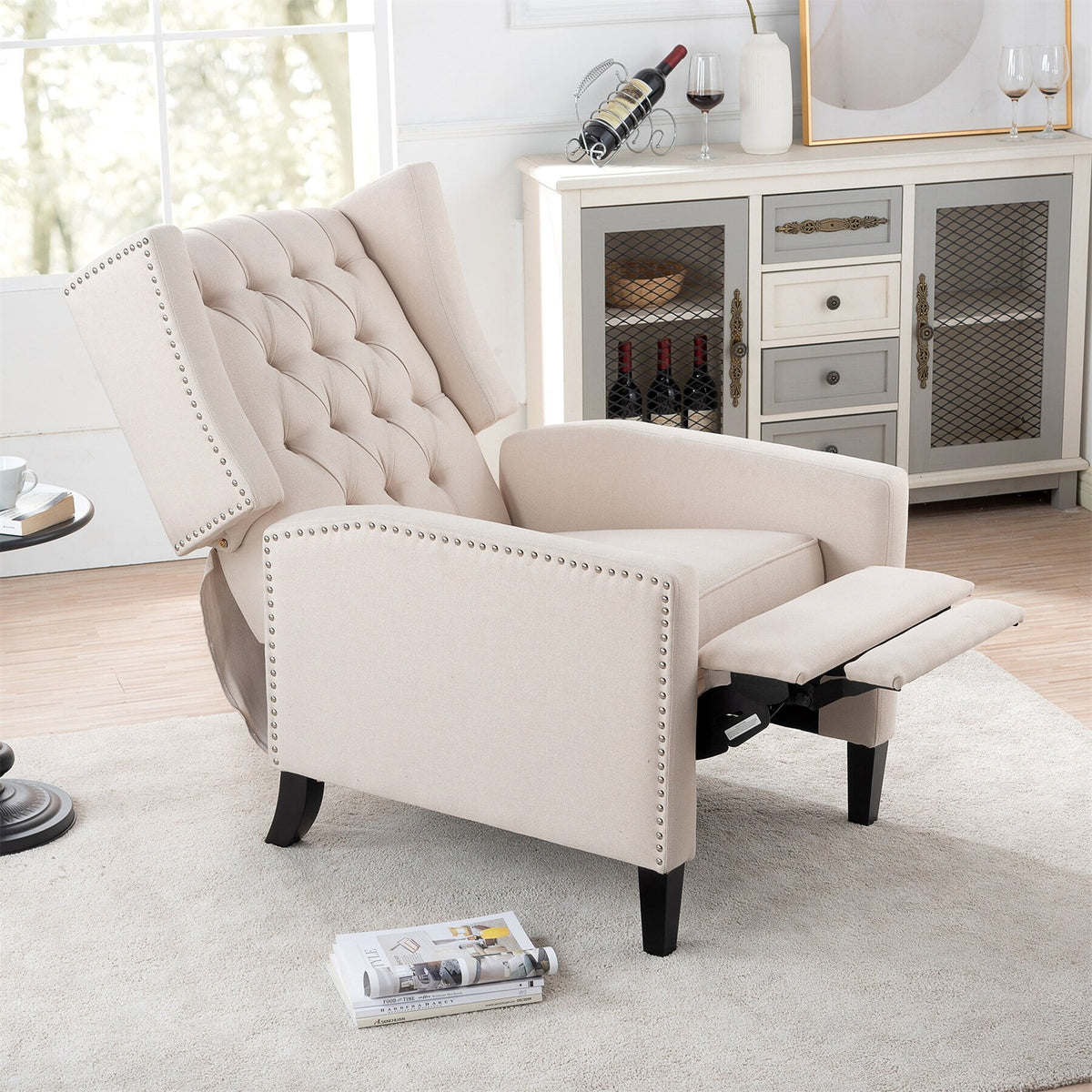 Blue Upholstered Manual Recliner J124