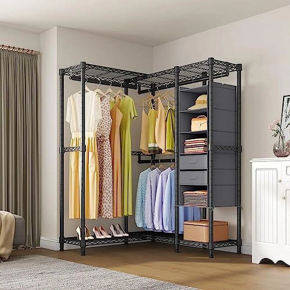 Heavy Duty Black Metal Garment Rack with Shelves K495