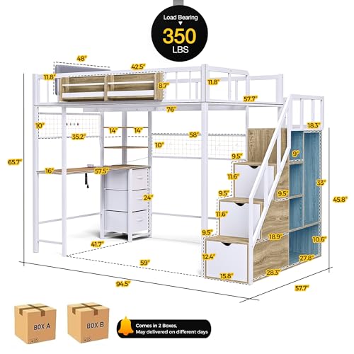 Full Size Metal Loft Bed with Desk and Stairs P732120