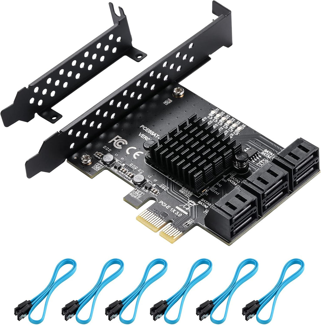 PCIe 4X SATA Card, 6 Ports with 6 SATA Cables, Low Profile Bracket, Non-Raid G31729