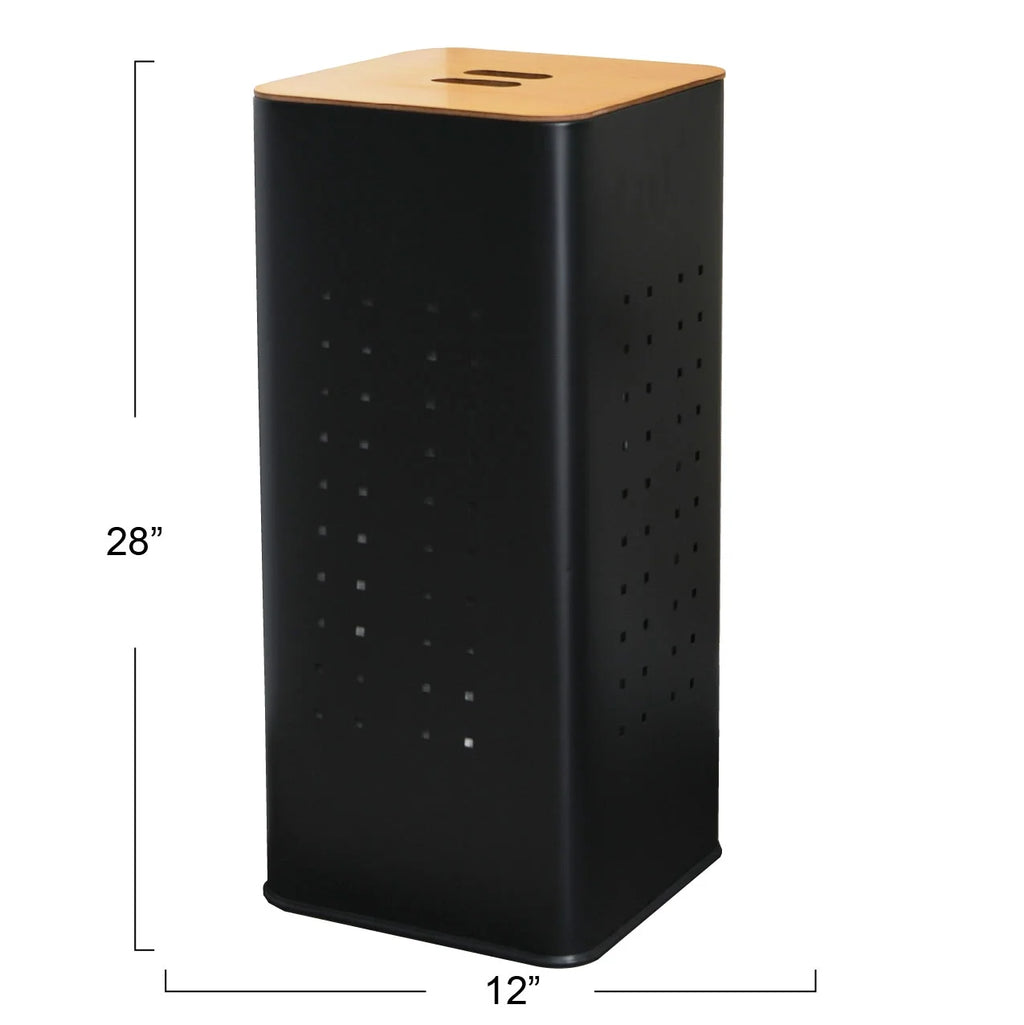 Matte Black Steel Laundry Hamper with Lid D73525