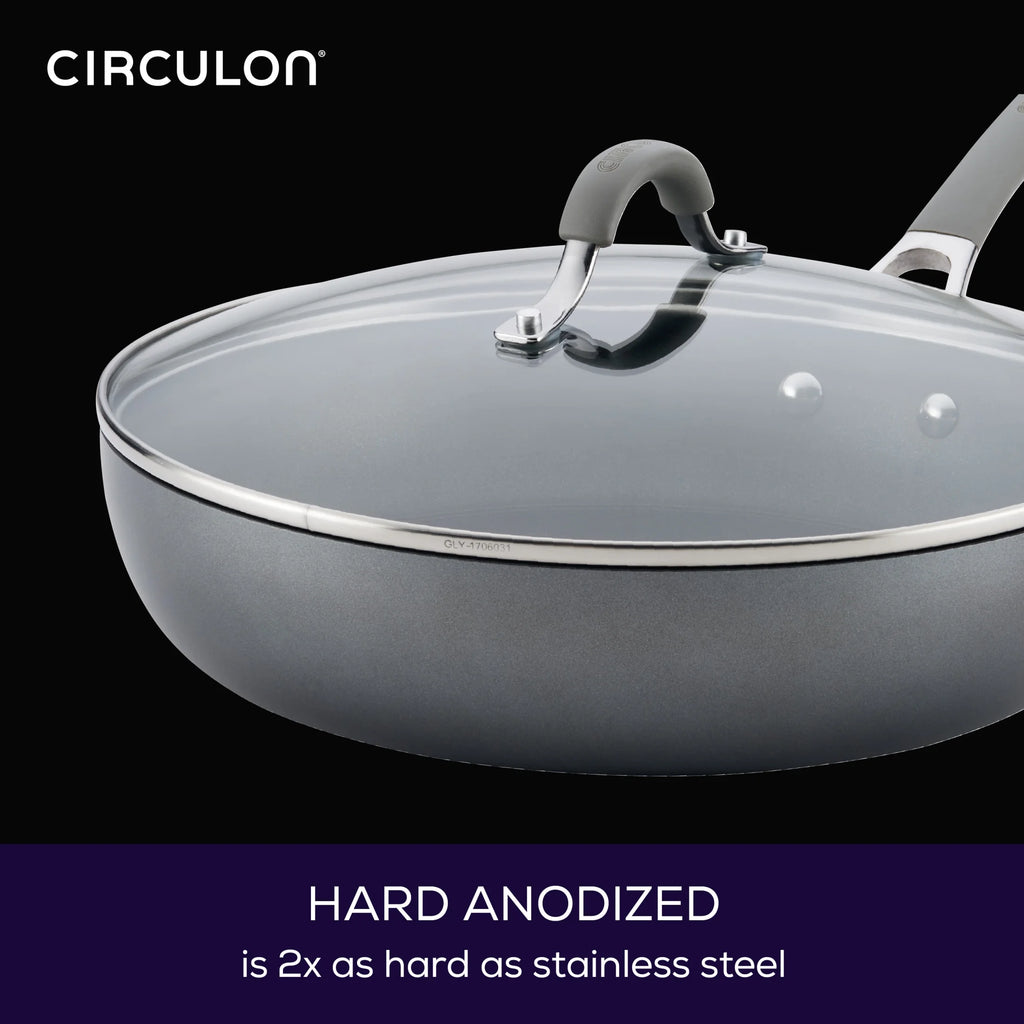12 inch Hard-Anodized Nonstick Deep Frying Pan with Lid, Gray Q854650