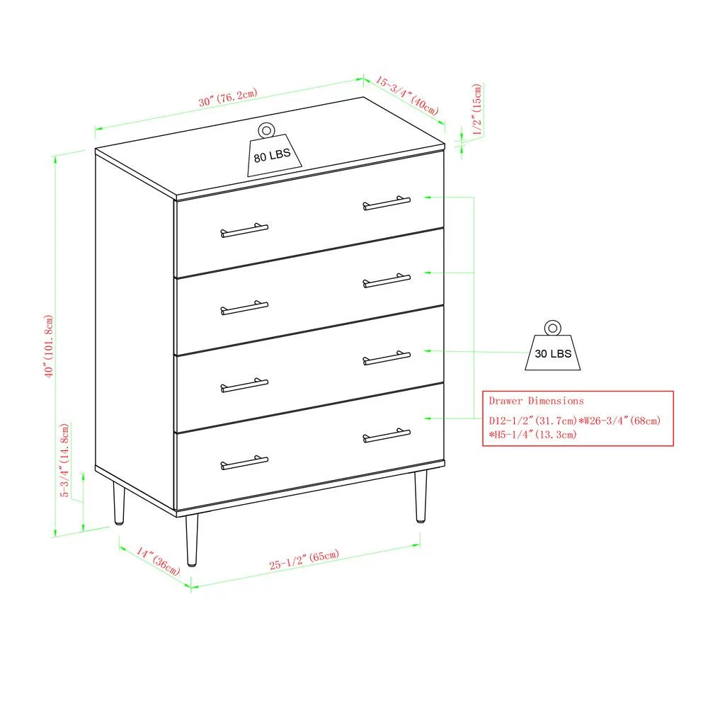 30" 4-Drawer Dark Walnut Bedroom Chest Z47103