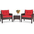 3 Piece Brown Rattan Patio Furniture Set with Cushions O38053