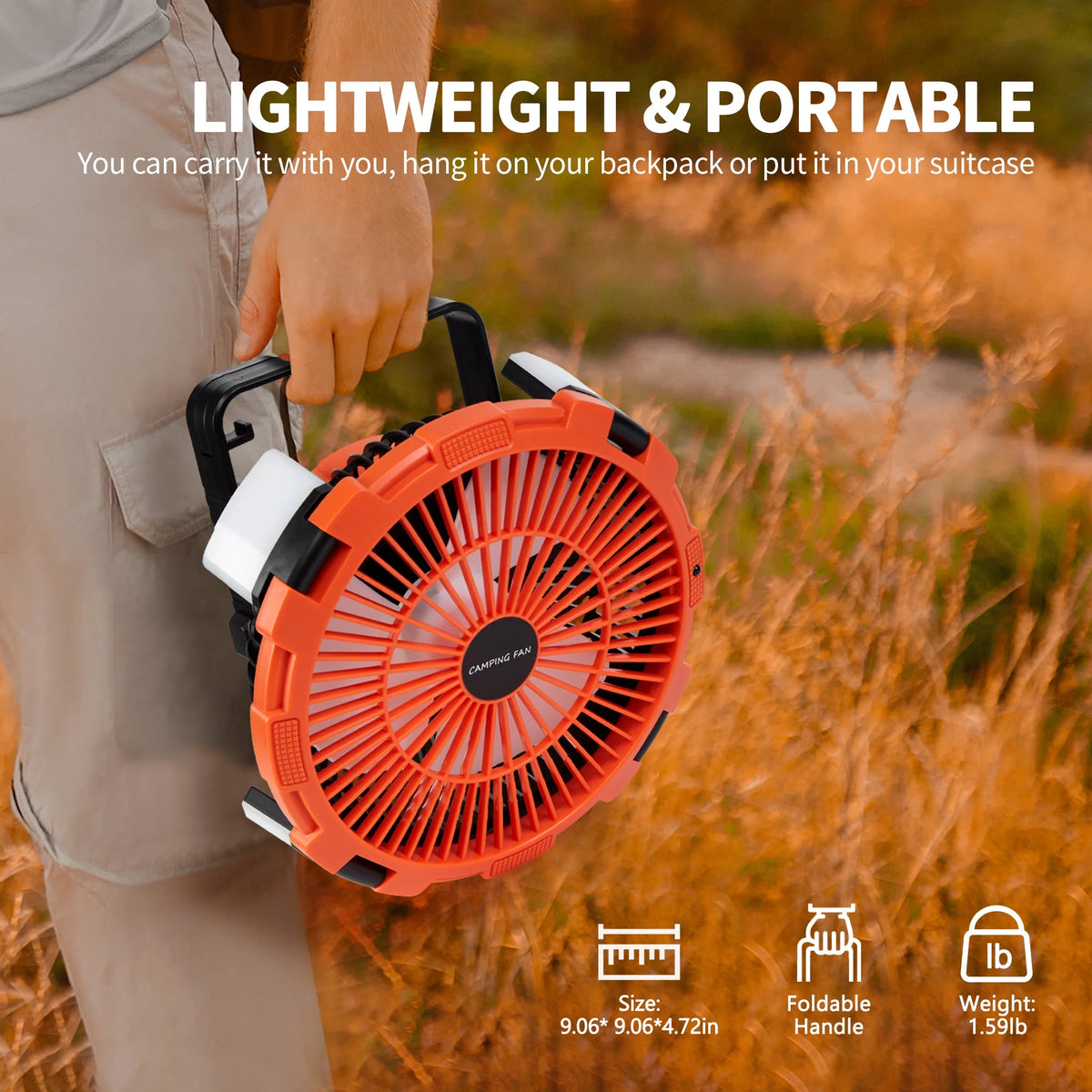 Portable Camping Fan with 4 LED Lantern, 9 inch 8000mAh USB Rechargeable Tent Fan with Remote N2953
