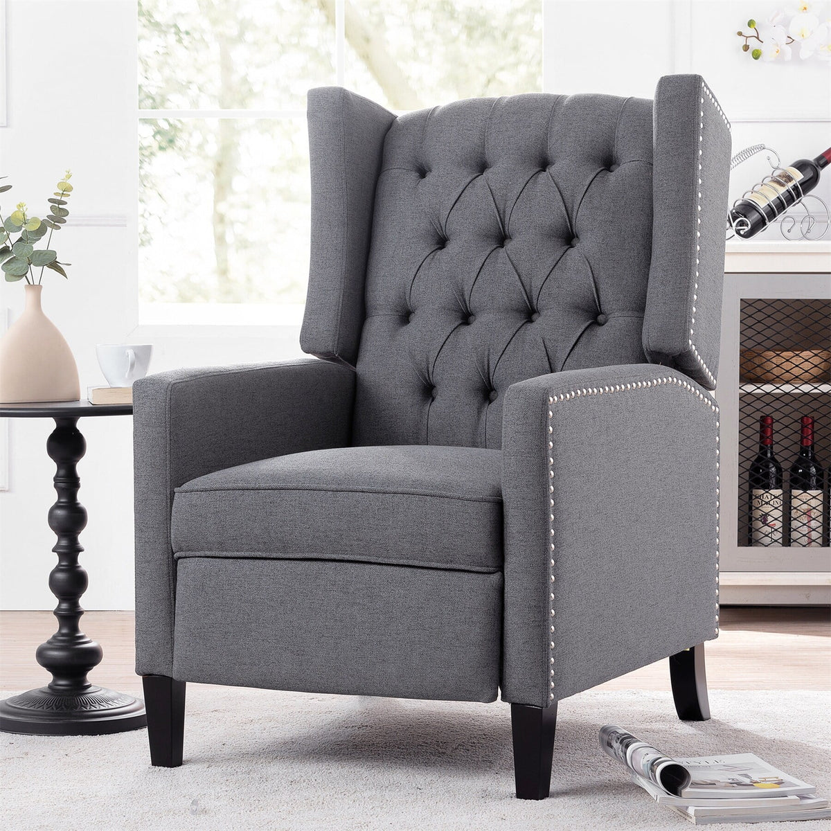 Blue Upholstered Manual Recliner J124