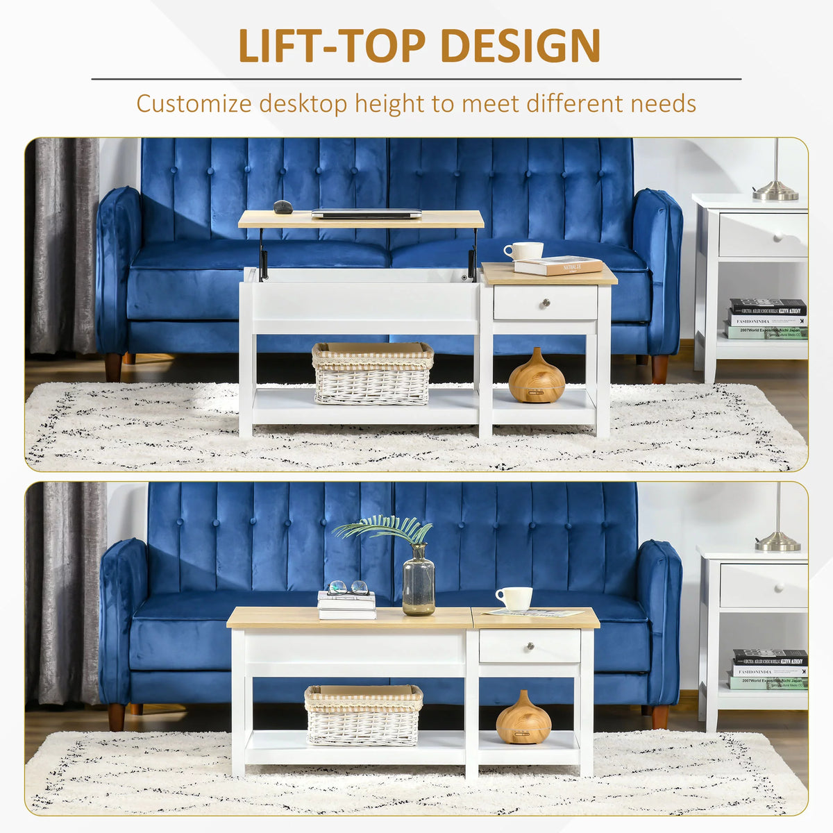 Oak Lift-up Coffee Table with Hidden Storage H56261