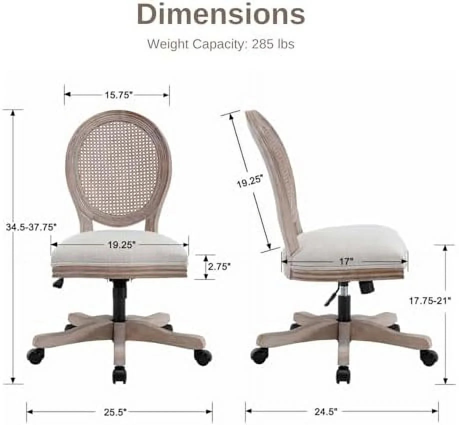 Beige Linen Fabric Armless Swivel Desk Chair with Wheels O5347