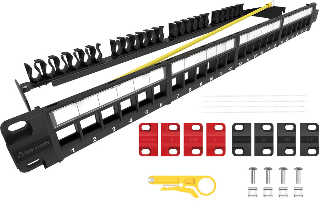24 Ports 1U Blank Keystone Patch Panel with Rear Cable Management Panel E379160