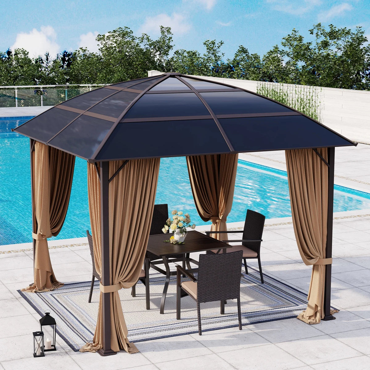 10' x 10' Outdoor Hardtop Gazebo with Netting and Curtains Z541