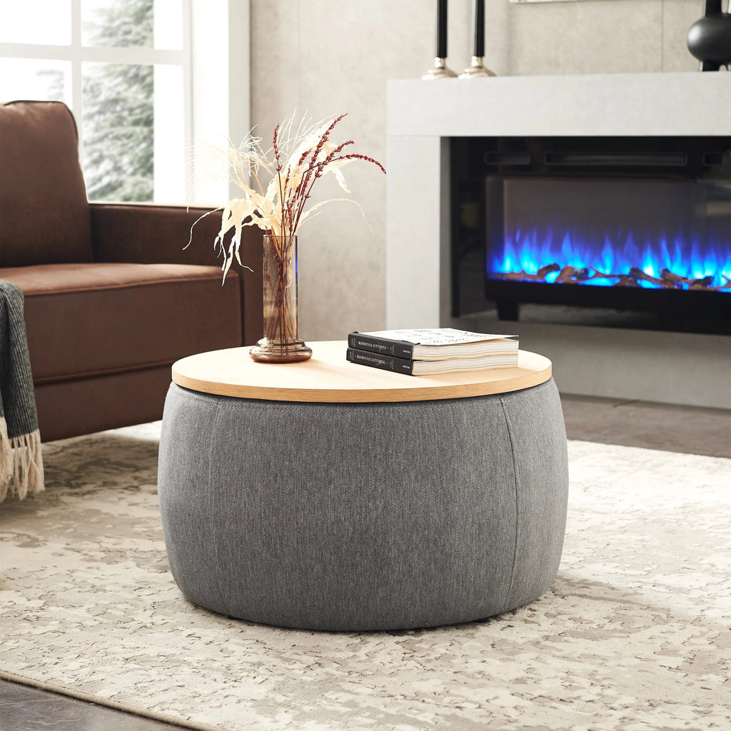 Dark Gray Round Storage Ottoman L812
