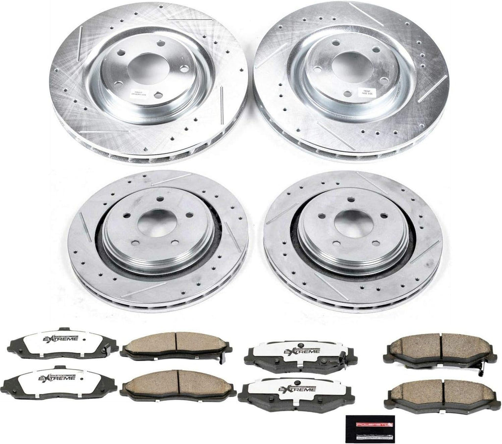 Front and Rear Carbon Fiber Brake Pads with Drilled & Slotted Brake Rotors Kit J7525