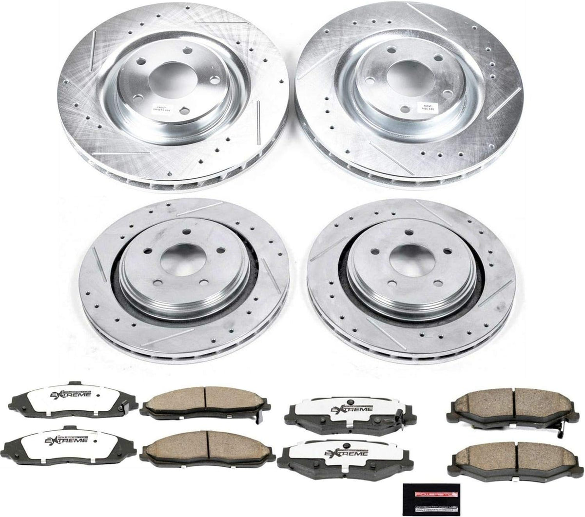 Front and Rear Carbon Fiber Brake Pads with Drilled & Slotted Brake Rotors Kit J7525