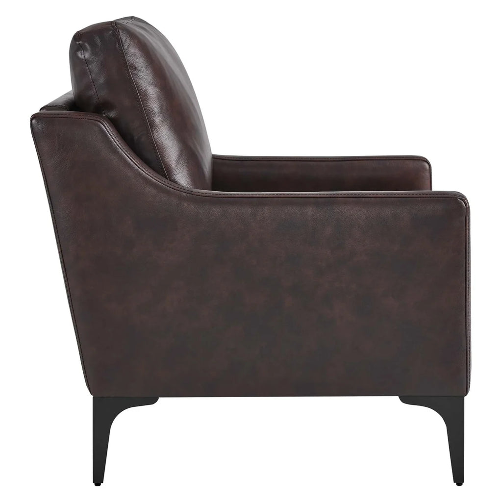 Brown Leather and Metal Armchair K966