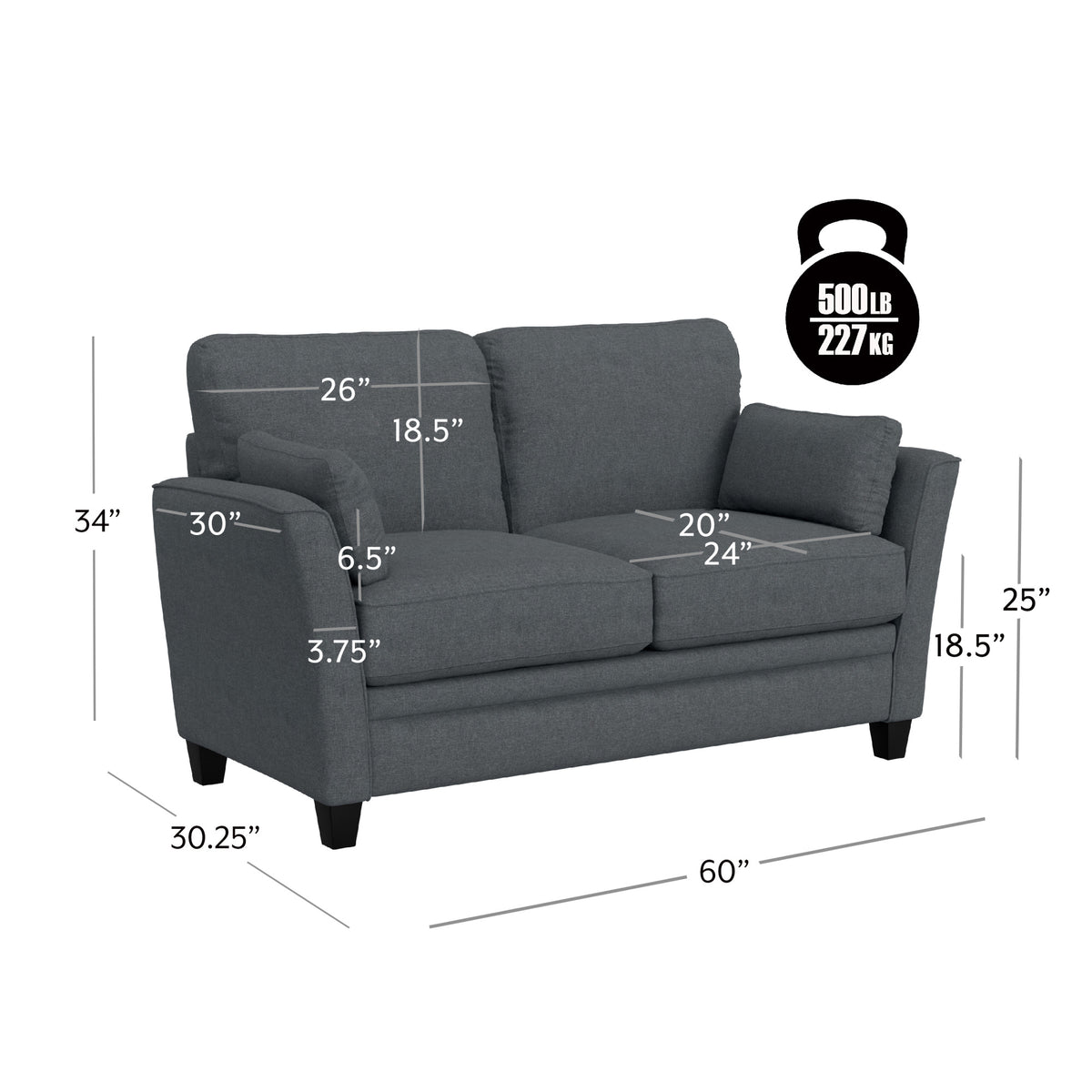 Gray Upholstered Loveseat with 2 Pillows X31939