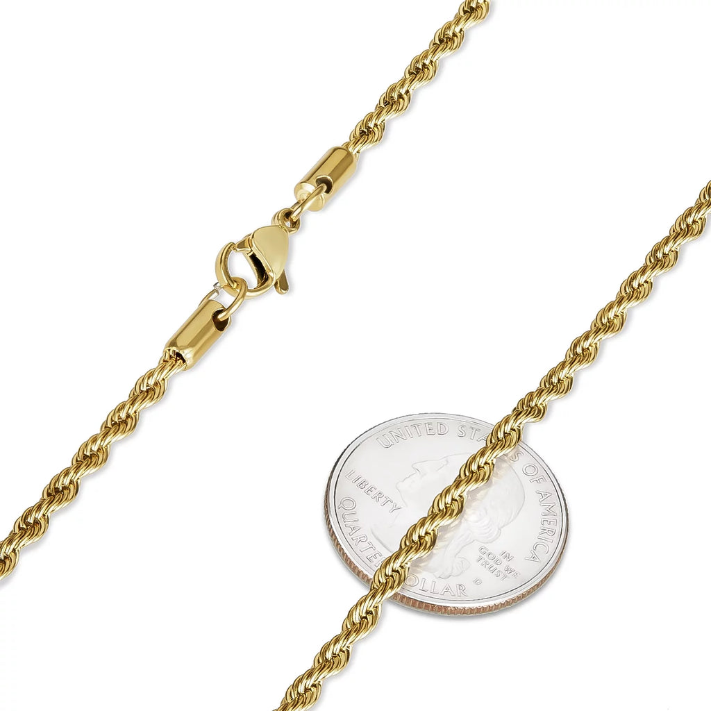 24k Yellow Gold Plated Stainless Steel Twisted Rope Chain Necklace 22 inches M685301