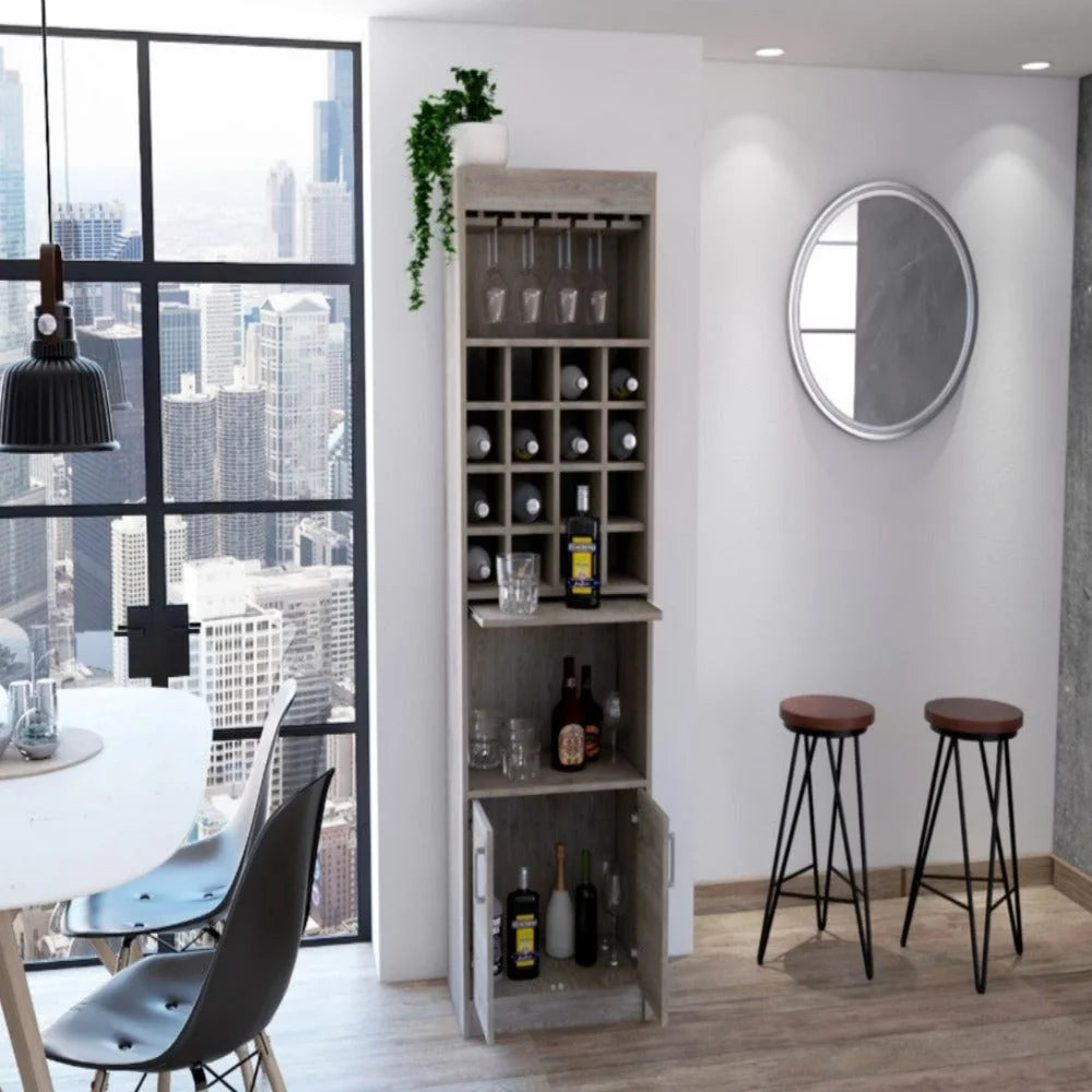 Light Gray Bar Cabinet with Extendable Shelf H54974