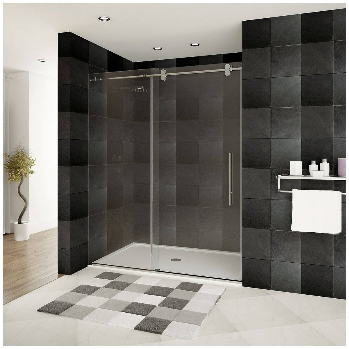 Brushed Nickel Sliding Shower Door with Stationary Panel G706095