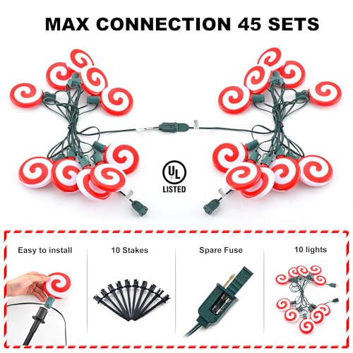 Red 10 LED Peppermint String Lights with Stakes O6296