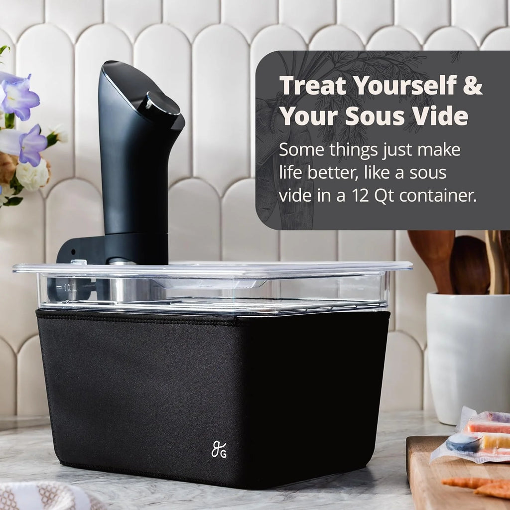 1100 Watt Sous Vide Cooker with Plastic Container, Lid, and Neoprene Sleeve O32324