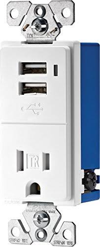 15 Amp 125V 2-Pole USB Charger Tamper Resistant Electrical Outlet 3 Pack White A366