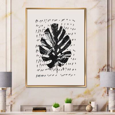 Palm Leaf Painting on Canvas Gold Floater Frame 40x22 G419