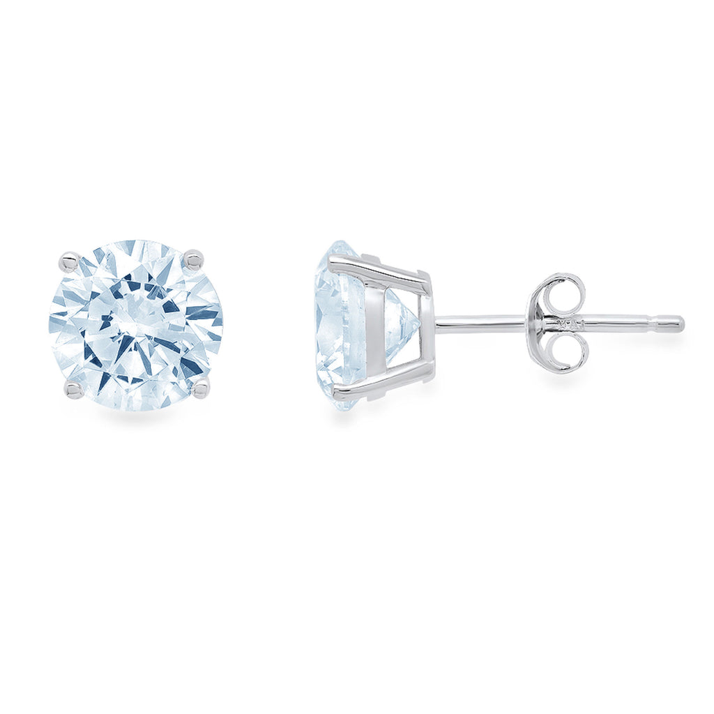 18k White Gold Blue Simulated Diamond Stud Earrings C3805