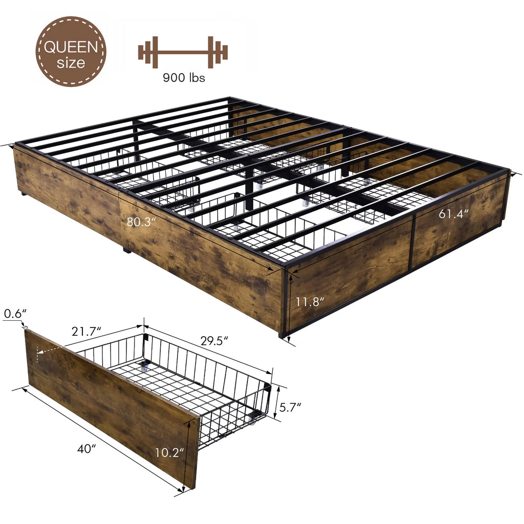 Queen Platform Bed with 4 XL Drawers W312520