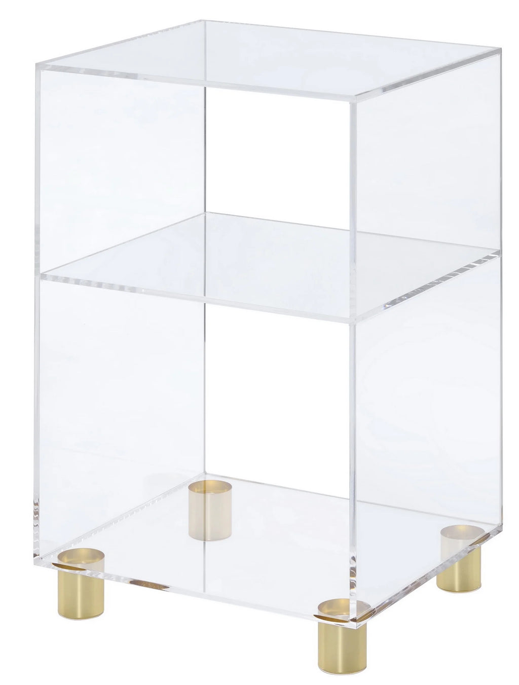 Clear Lucite and Acrylic End Table with 4 Gold Legs O105